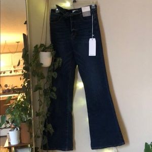 Flare Denim Jeans with High Waist Tie Detail